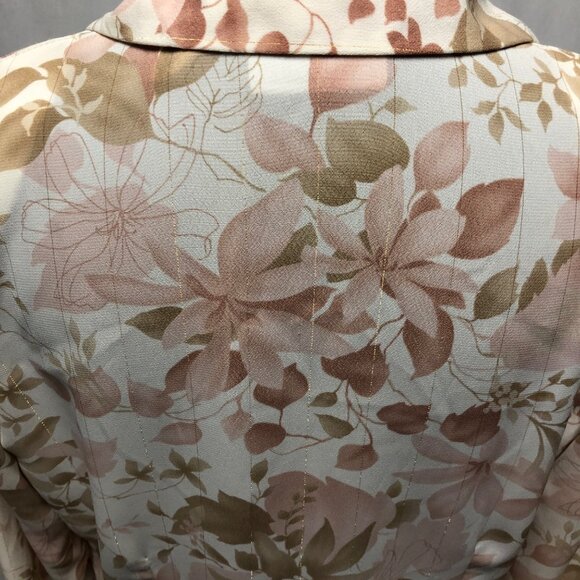 Alfred Dunner Blouse Womens Sz 10 Cream Mauve Brown Gold Button Up Floral Shirt - Picture 5 of 7